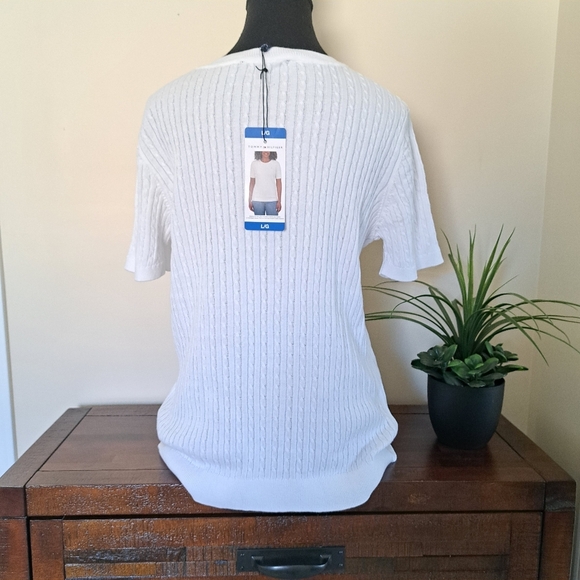 Tommy Hilfiger Sweater Women's Size Large White Cable Knit Short Sleeved NWT - Picture 4 of 12